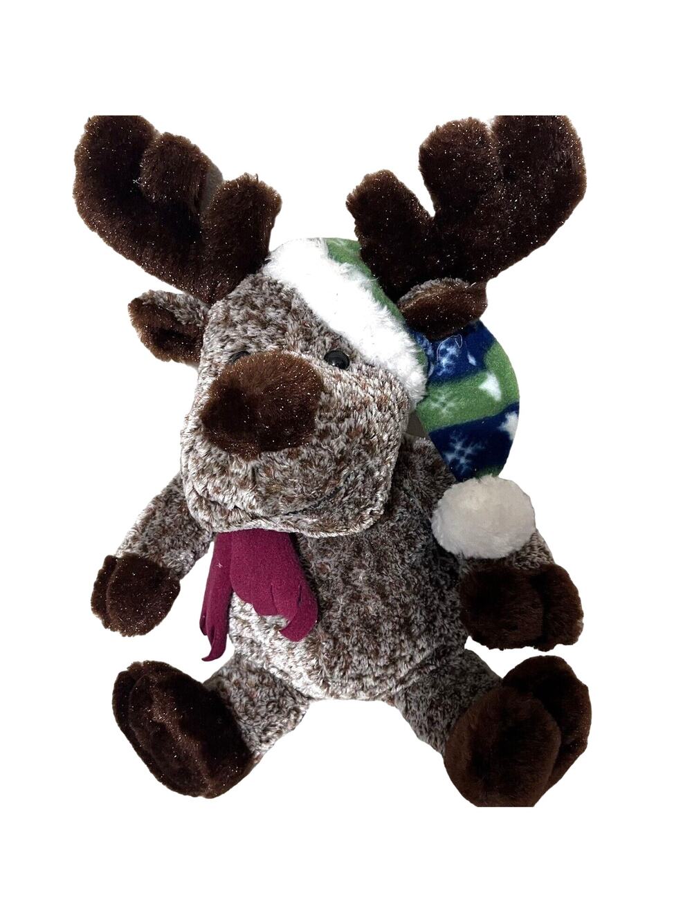 Chosun Christmas Moose Reindeer Holiday Plush Stuffed Animal scarf & hat frosted
